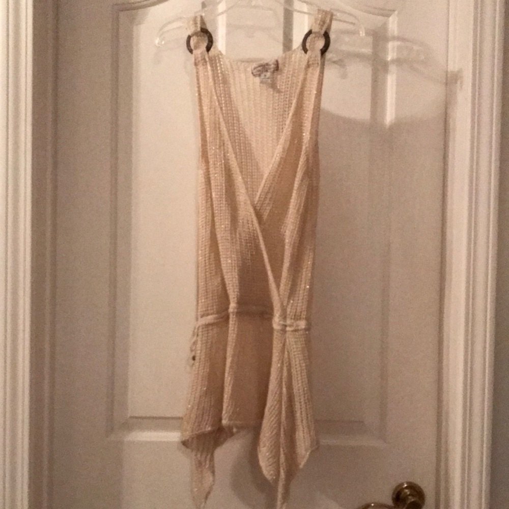 American Rag Cream & Metallic Knit Draped Top / Swim Cover w circle accents